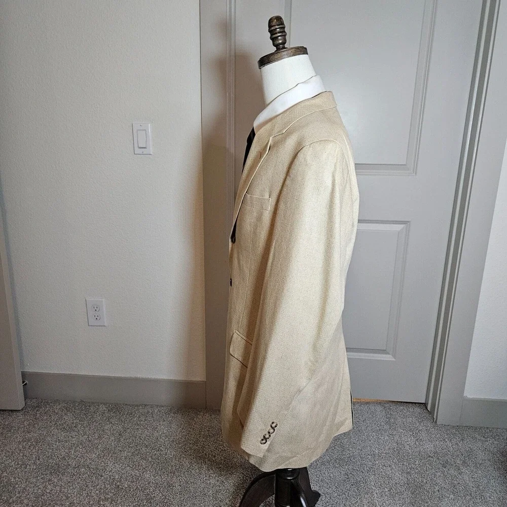 Jos‎ A Bank Sport Coat Jacket Suit Blazer Men 42L 100% Silk Beige 3-Btn